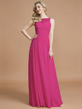 A-Line/Princess Bateau Sleeveless Ruched Floor-Length Chiffon Bridesmaid Dresses TPP0005673