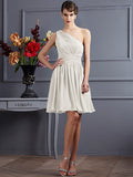 A-Line/Princess One-Shoulder Sleeveless Pleats Short Chiffon Bridesmaid Dresses TPP0005105