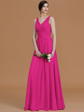 A-Line/Princess V-neck Sleeveless Floor-Length Beading Chiffon Bridesmaid Dresses TPP0005456