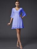 A-Line/Princess V-neck 1/2 Sleeves Beading Short Chiffon Bridesmaid Dresses TPP0005089