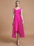 A-Line/Princess V-neck Satin Asymmetrical Sleeveless Bridesmaid Dresses TPP0005395