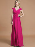 A-Line/Princess V-neck Sleeveless Ruched Floor-Length Chiffon Bridesmaid Dresses TPP0005567