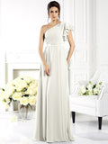 A-Line/Princess One-Shoulder Ruffles Sleeveless Long Chiffon Bridesmaid Dresses TPP0005058