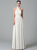 A-Line/Princess Halter Ruffles Sleeveless Long Chiffon Bridesmaid Dresses TPP0005403