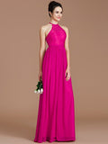 A-Line/Princess Halter Sleeveless Lace Floor-Length Chiffon Bridesmaid Dresses TPP0005320