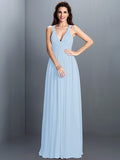 A-Line/Princess V-neck Pleats Sleeveless Long Chiffon Bridesmaid Dresses TPP0003797