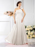 A-Line/Princess One-Shoulder Pleats Sleeveless Long Chiffon Bridesmaid Dresses TPP0005496