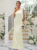 Sheath/Column Silk like Satin Bowknot One-Shoulder Sleeveless Floor-Length Bridesmaid Dresses TPP0004917