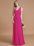 A-Line/Princess V-neck Chiffon Floor-Length Sleeveless Bridesmaid Dresses TPP0005466