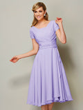 Sheath/Column Bateau Short Sleeves Ruffles Short Chiffon Bridesmaid Dresses TPP0005029