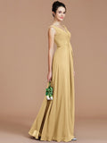 A-Line/Princess V-neck Sleeveless Ruched Floor-Length Chiffon Bridesmaid Dresses TPP0005504