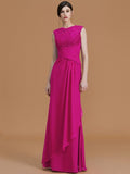 Sheath/Column Jewel Sleeveless Floor-Length Lace Chiffon Bridesmaid Dresses TPP0005461