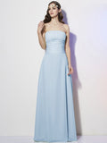 A-Line/Princess Strapless Sleeveless Pleats Long Chiffon Bridesmaid Dresses TPP0005257