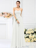 A-Line/Princess Sweetheart Pleats Hand-Made Flower Sleeveless Long Chiffon Bridesmaid Dresses TPP0005765