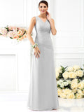 Sheath/Column V-neck Pleats Sleeveless Long Chiffon Bridesmaid Dresses TPP0005028