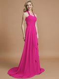 A-Line/Princess Halter Sleeveless Chiffon Sweep/Brush Train Bridesmaid Dresses TPP0005446