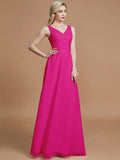 A-Line/Princess Sleeveless Floor-Length Chiffon V-neck Bridesmaid Dresses TPP0005433