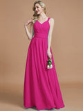 A-Line/Princess V-neck Chiffon Floor-Length Sleeveless Bridesmaid Dresses TPP0005020