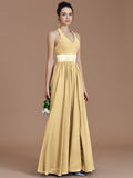 A-Line/Princess Halter Sleeveless Sash/Ribbon/Belt Floor-Length Chiffon Bridesmaid Dresses TPP0005410