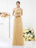 Sheath/Column One-Shoulder Sleeveless Long Satin Bridesmaid Dresses TPP0005457