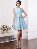 A-Line/Princess Scoop Sleeveless Pleats Short Taffeta Bridesmaid Dresses TPP0005723