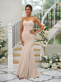 Trumpet/Mermaid Stretch Crepe Ruffles Strapless Sleeveless Sweep/Brush Train Bridesmaid Dresses TPP0004906