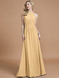 A-Line/Princess Scoop Chiffon Sleeveless Floor-Length Bridesmaid Dresses TPP0005455