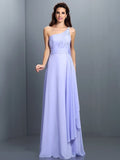 A-Line/Princess One-Shoulder Pleats Sleeveless Long Chiffon Bridesmaid Dresses TPP0005350