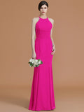 Trumpet/Mermaid Halter Sleeveless Floor-Length Ruched Chiffon Bridesmaid Dresses TPP0005544