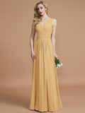 A-Line/Princess V-neck Chiffon Floor-Length Sleeveless Bridesmaid Dresses TPP0005466