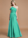 A-Line/Princess One-Shoulder Floor-Length Chiffon Sleeveless Bridesmaid Dresses TPP0005381