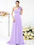 A-Line/Princess One-Shoulder Pleats Sleeveless Long Chiffon Bridesmaid Dresses TPP0005289