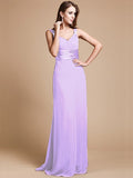 Sheath/Column V-neck Sleeveless Ruffles Long Chiffon Bridesmaid Dresses TPP0005526