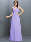 A-Line/Princess V-neck Pleats Sleeveless Long Chiffon Bridesmaid Dresses TPP0005331