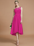 A-Line/Princess Bateau Sleeveless Ruffles Asymmetrical Silk like Satin Bridesmaid Dresses TPP0005019