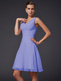 A-Line/Princess V-neck Sleeveless Pleats Short Chiffon Bridesmaid Dresses TPP0005099