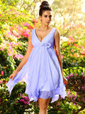 A-Line/Princess V-neck Ruffles Sleeveless Short Chiffon Bridesmaid Dresses TPP0005015