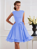 Sheath/Column High Neck Sleeveless Sash/Ribbon/Belt Short Chiffon Bridesmaid Dresses TPP0005092