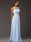 Sheath/Column Halter Sleeveless Ruffles Long Chiffon Bridesmaid Dresses TPP0005366