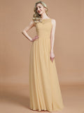 A-Line/Princess Bateau Sleeveless Ruched Floor-Length Chiffon Bridesmaid Dresses TPP0005673