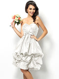 A-Line/Princess Sweetheart Bowknot Sleeveless Short Taffeta Bridesmaid Dresses TPP0005449