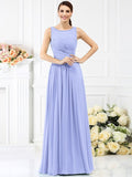 A-Line/Princess Bateau Pleats Sleeveless Long Chiffon Bridesmaid Dresses TPP0005212