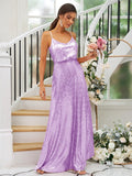 A-Line/Princess Sequins Ruched Straps Sleeveless Floor-Length Bridesmaid Dresses TPP0004943