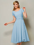 Sheath/Column Bateau Short Sleeves Ruffles Short Chiffon Bridesmaid Dresses TPP0005029