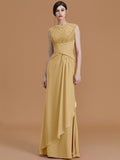 Sheath/Column Jewel Sleeveless Floor-Length Lace Chiffon Bridesmaid Dresses TPP0005461