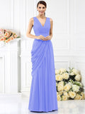 A-Line/Princess V-neck Pleats Sleeveless Long Chiffon Bridesmaid Dresses TPP0005367