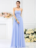 A-Line/Princess Sweetheart Pleats Hand-Made Flower Sleeveless Long Chiffon Bridesmaid Dresses TPP0005765