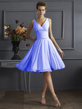 A-Line/Princess V-neck Sleeveless Pleats Short Chiffon Bridesmaid Dresses TPP0005039