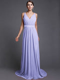 A-Line/Princess V-neck Sleeveless Long Ruffles Chiffon Bridesmaid Dresses TPP0005515