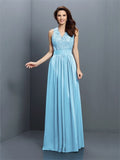 A-Line/Princess V-neck Applique Sleeveless Long Chiffon Bridesmaid Dresses TPP0005255